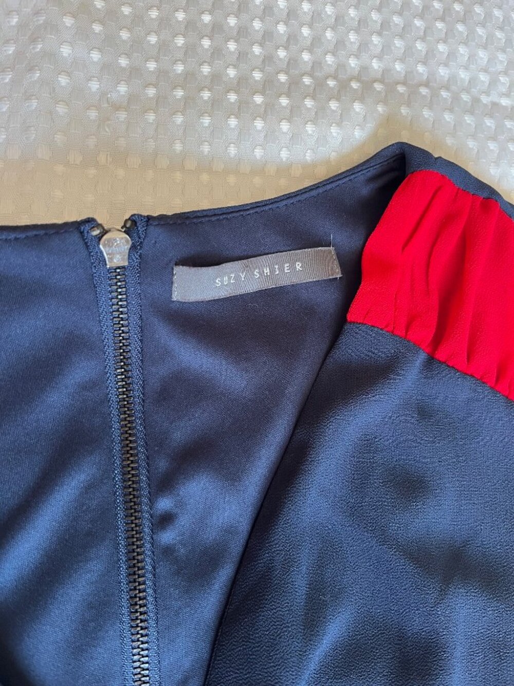 Suzy Shier Navy Blue & Red Colorblock Fit & Flare Dress - Size Small - Picture 6 of 6